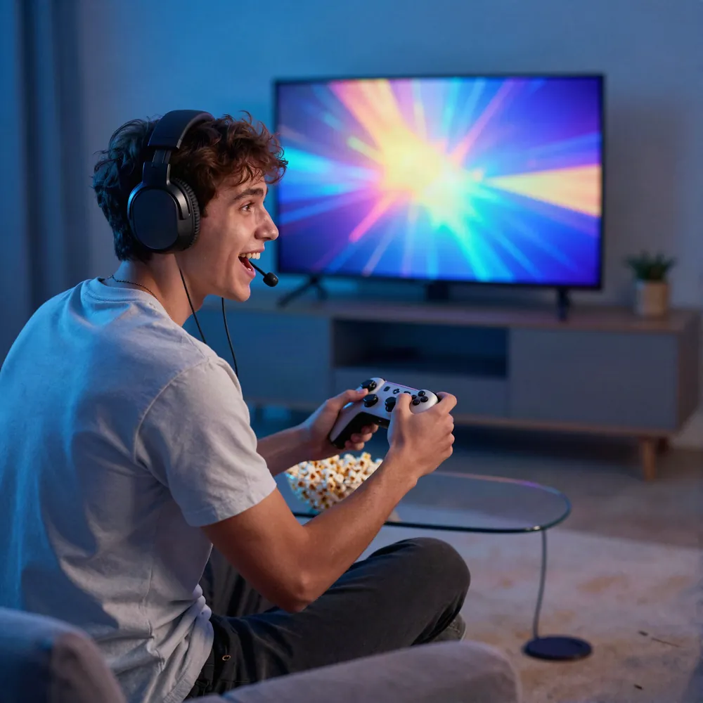 Jovem jogando videogame online